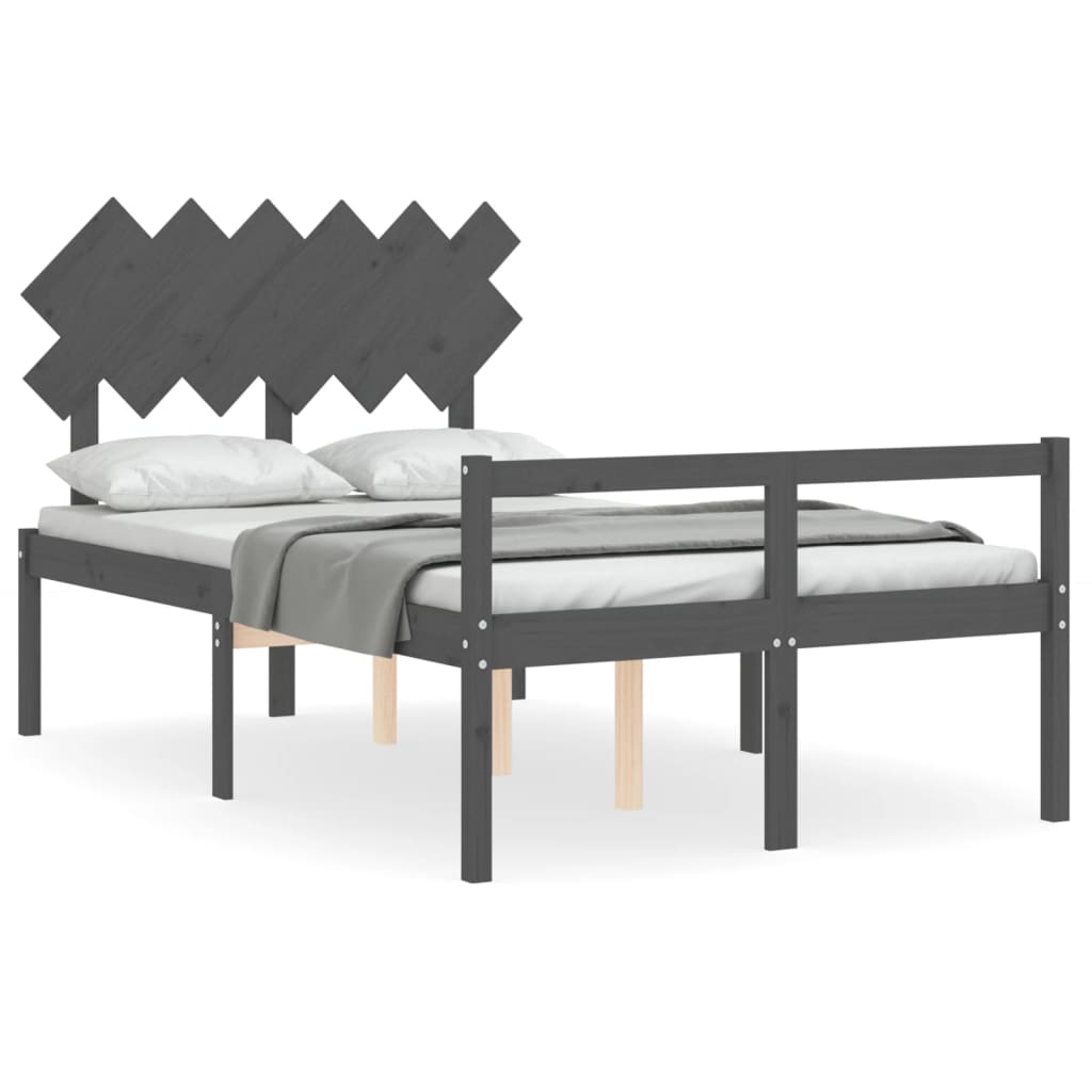 vidaXL Cama para personas mayores con cabecero madera maciza gris