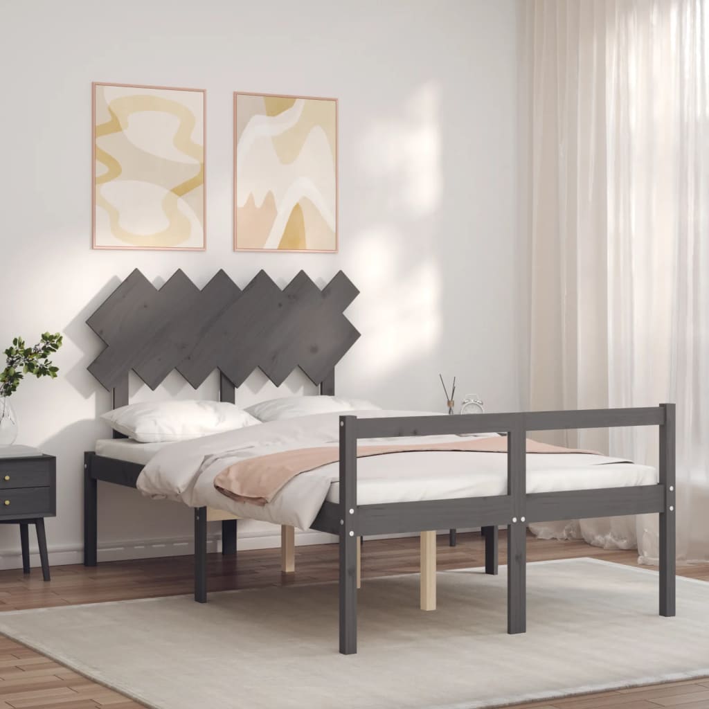 vidaXL Cama para personas mayores con cabecero madera maciza gris