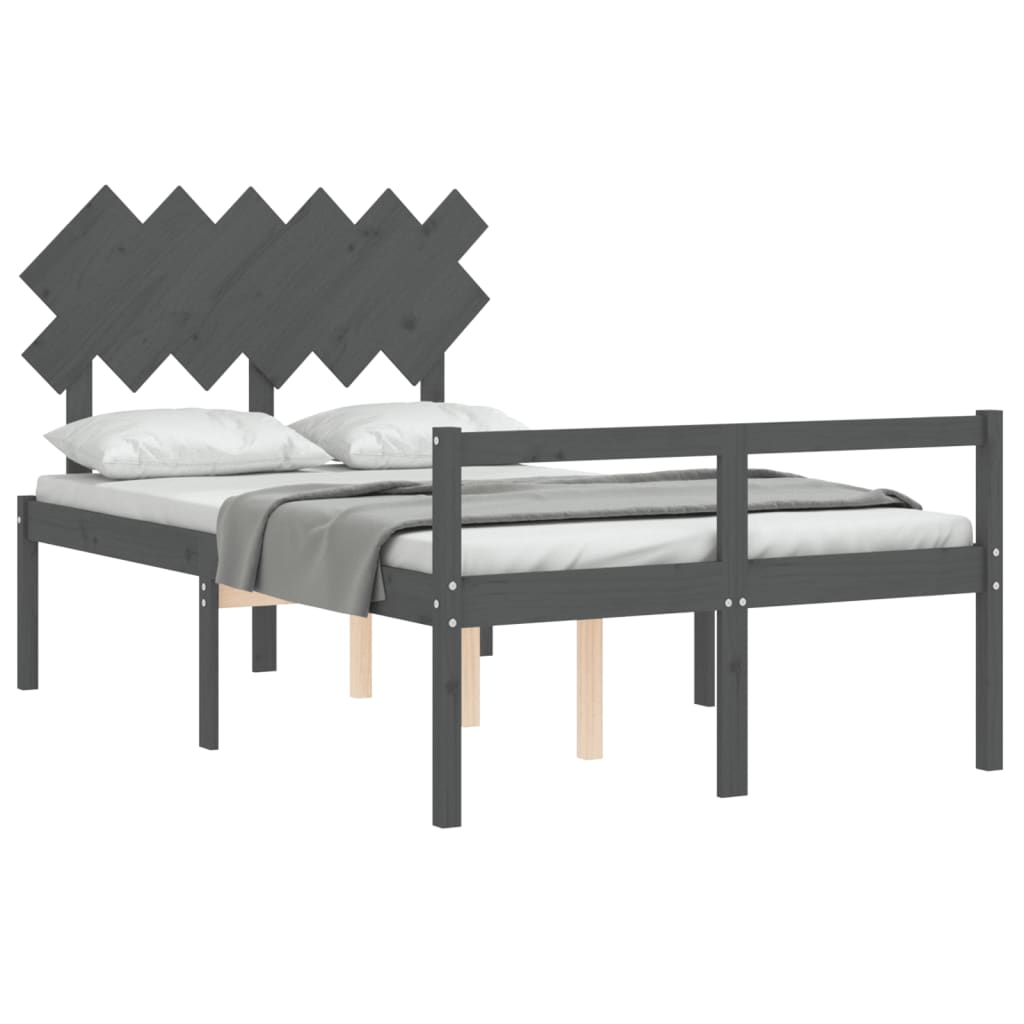 vidaXL Cama para personas mayores con cabecero madera maciza gris