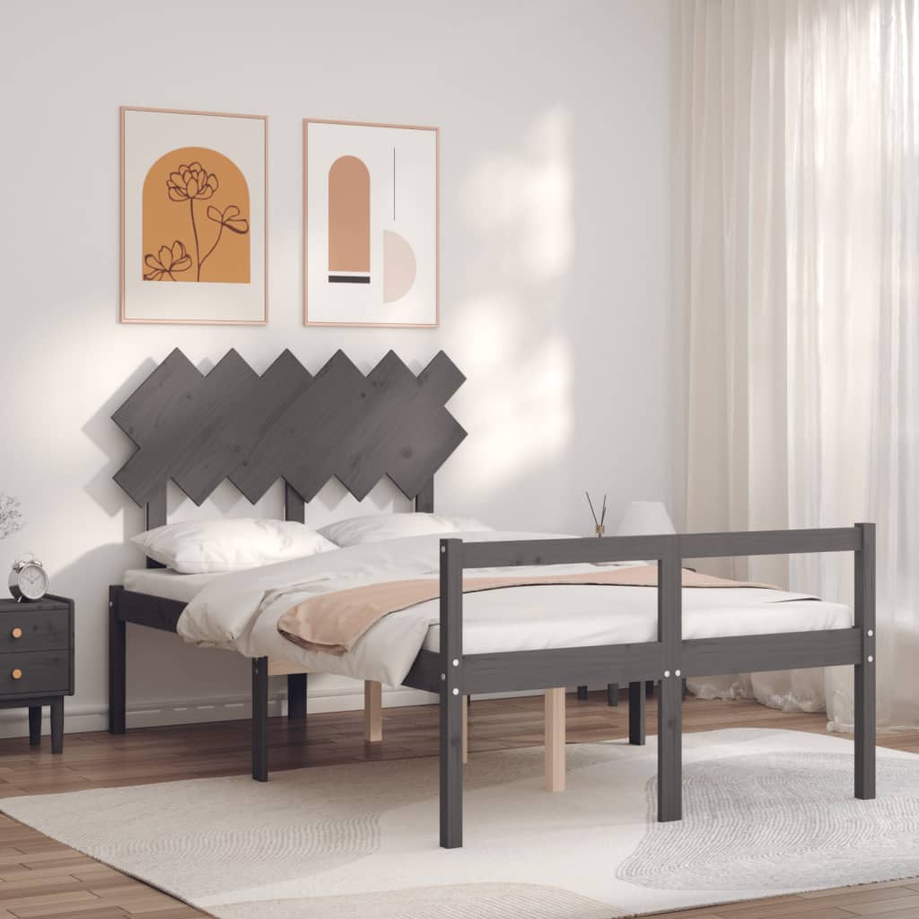 vidaXL Cama para personas mayores con cabecero madera maciza gris