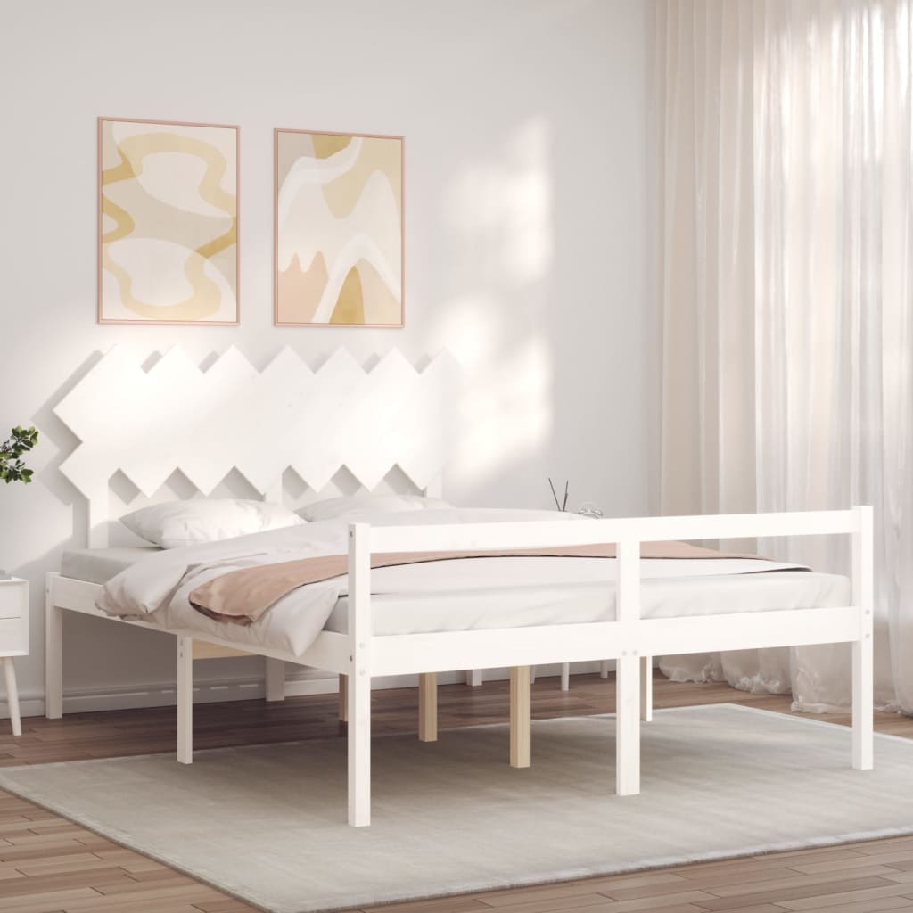 vidaXL Cama para personas mayores con cabecero madera maciza 140x190cm