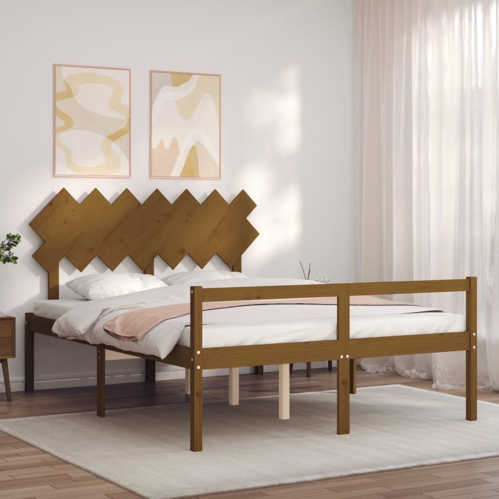 vidaXL Cama personas mayores cabecero madera marrón miel 140x190 cm