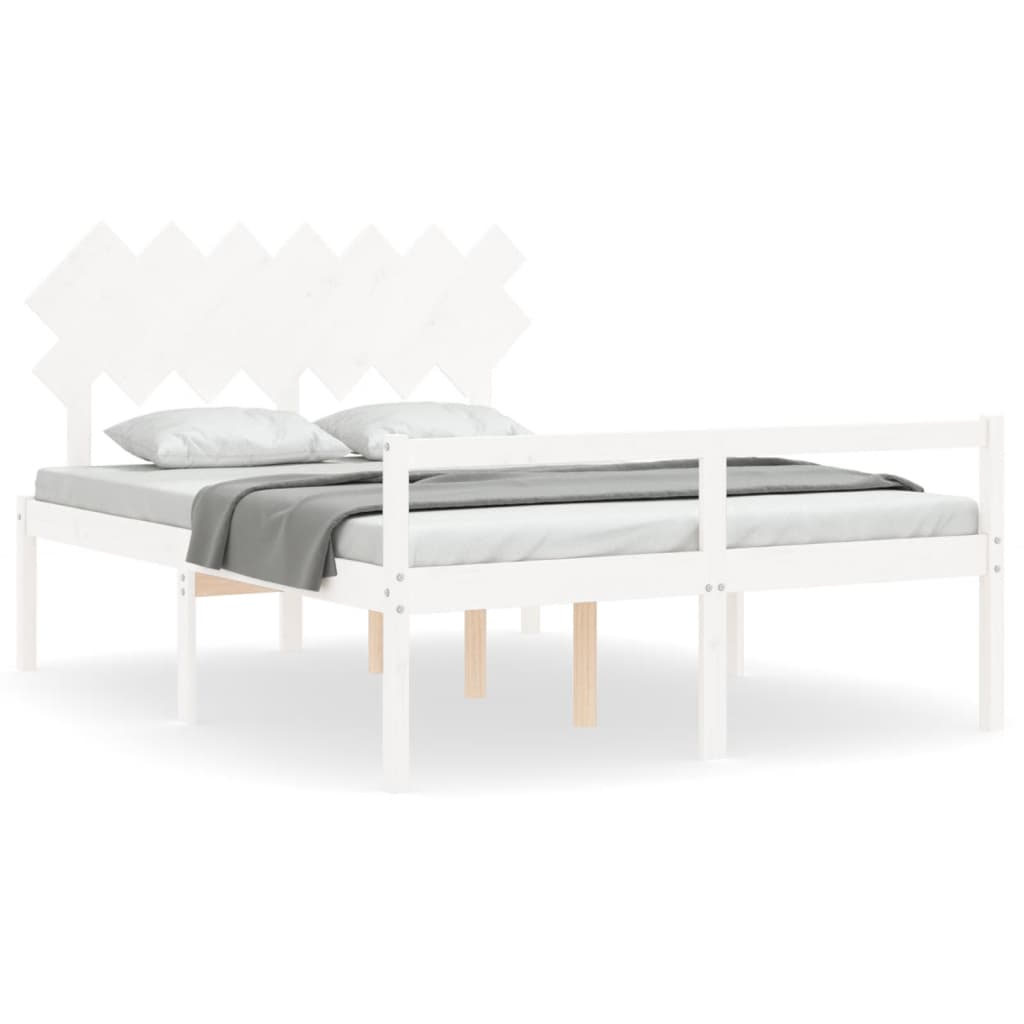 vidaXL Cama personas mayores cabecero madera maciza blanco 140x200 cm