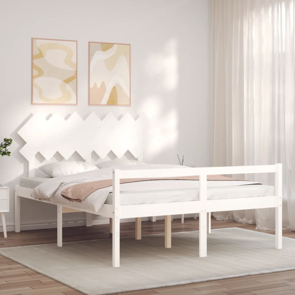 vidaXL Cama personas mayores cabecero madera maciza blanco 140x200 cm