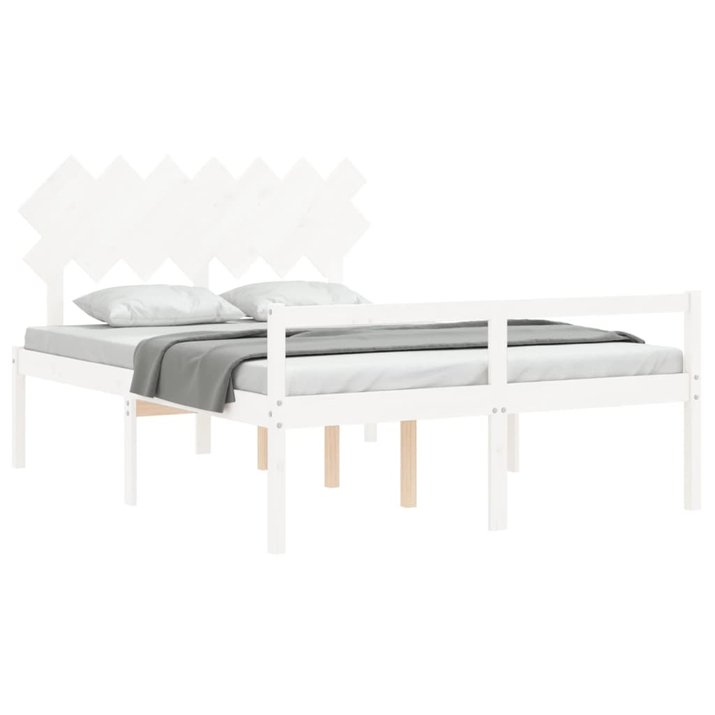 vidaXL Cama personas mayores cabecero madera maciza blanco 140x200 cm