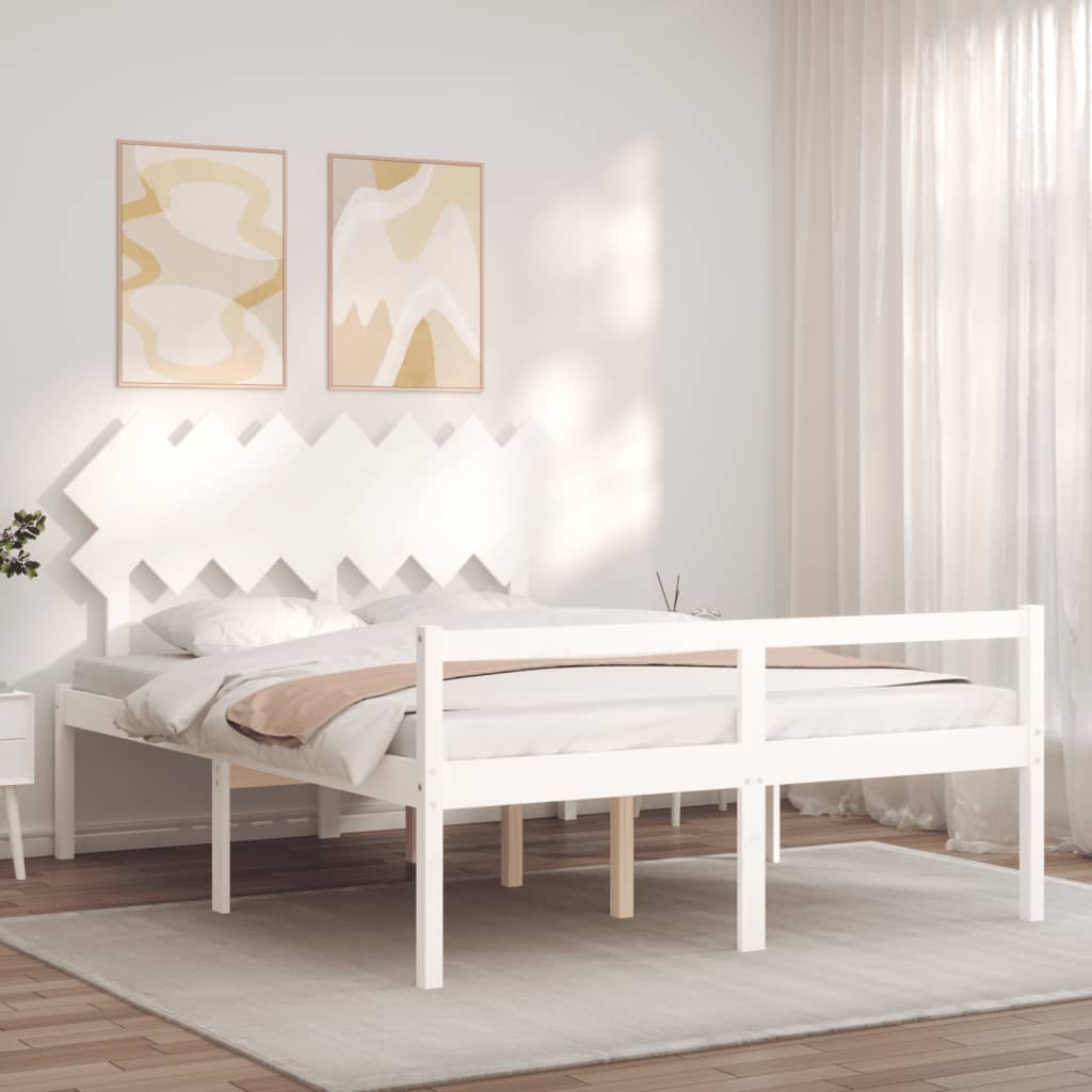 vidaXL Cama matrimonio personas mayores cabecero madera maciza blanco