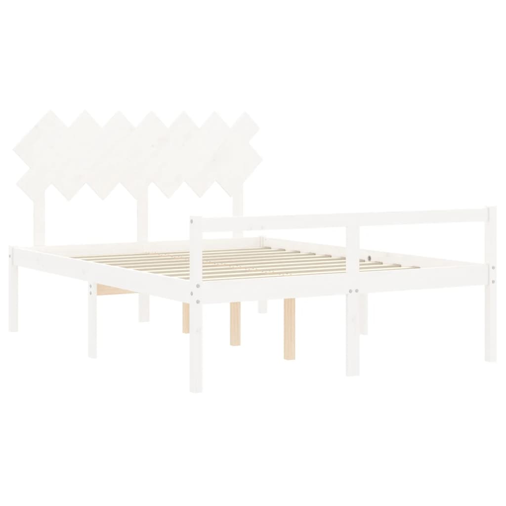 vidaXL Cama matrimonio personas mayores cabecero madera maciza blanco