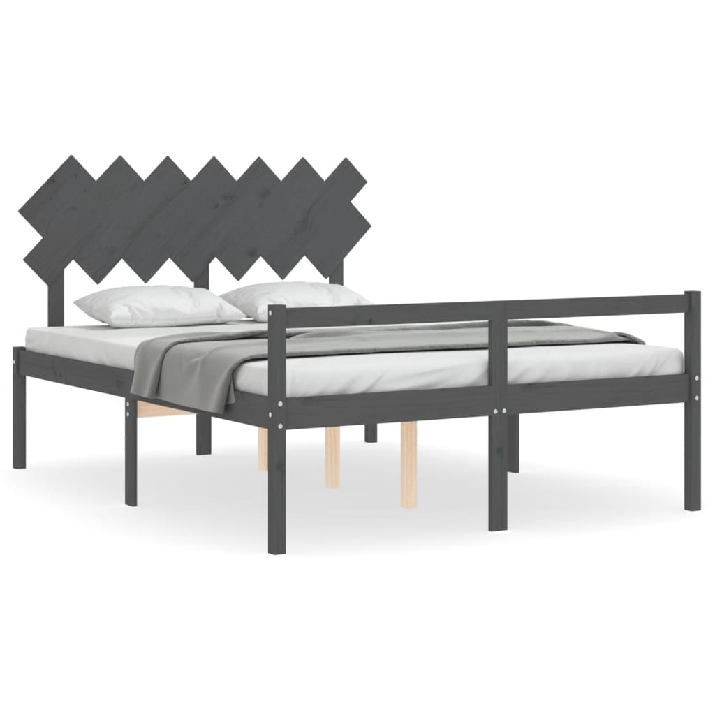 vidaXL Cama de matrimonio personas mayores cabecero madera maciza gris