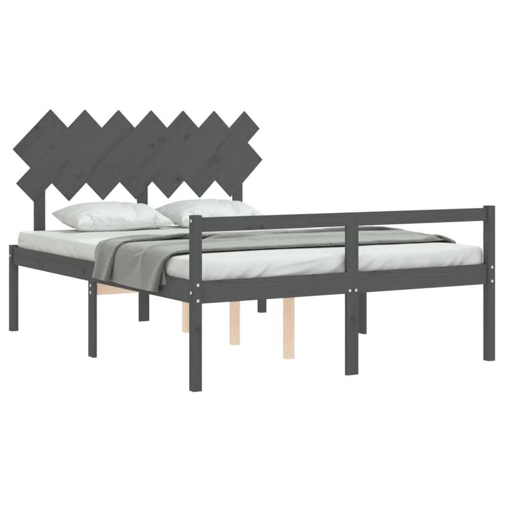 vidaXL Cama de matrimonio personas mayores cabecero madera maciza gris