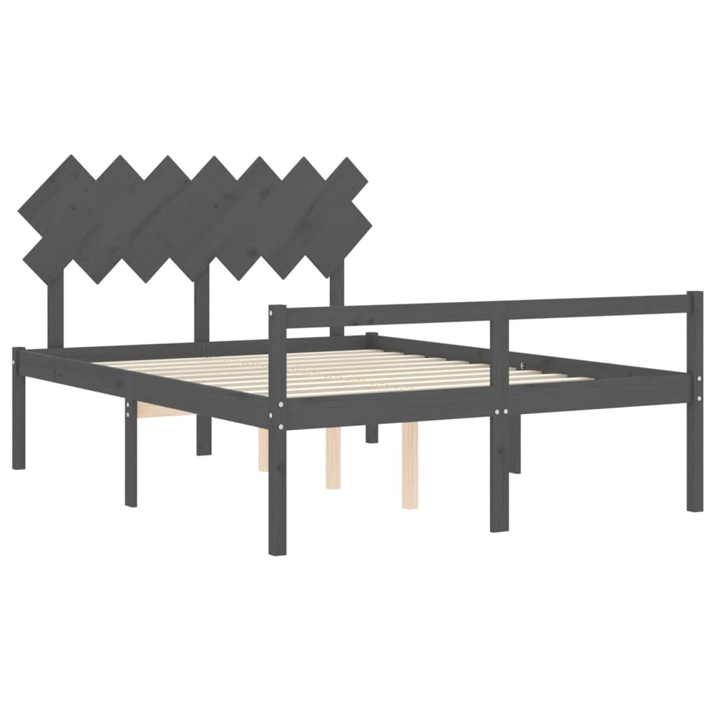 vidaXL Cama de matrimonio personas mayores cabecero madera maciza gris