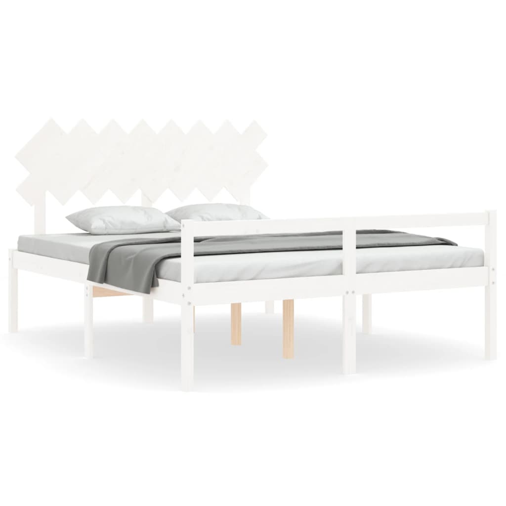 vidaXL Cama personas mayores cabecero madera maciza blanco 160x200 cm