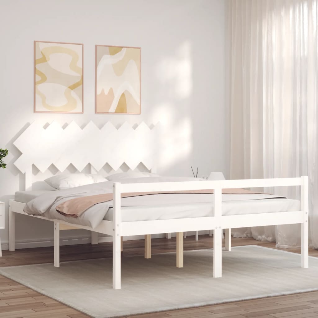 vidaXL Cama personas mayores cabecero madera maciza blanco 160x200 cm