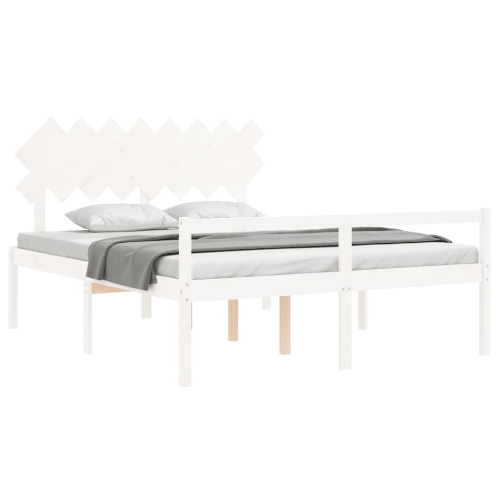 vidaXL Cama personas mayores cabecero madera maciza blanco 160x200 cm