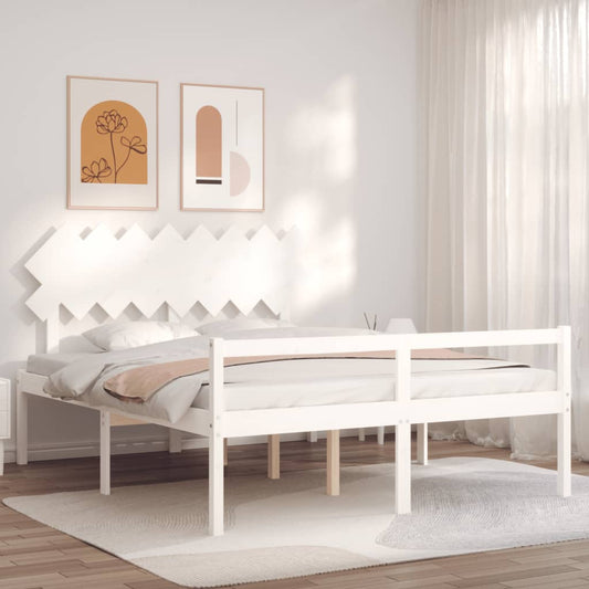 vidaXL Cama personas mayores cabecero madera maciza blanco 160x200 cm