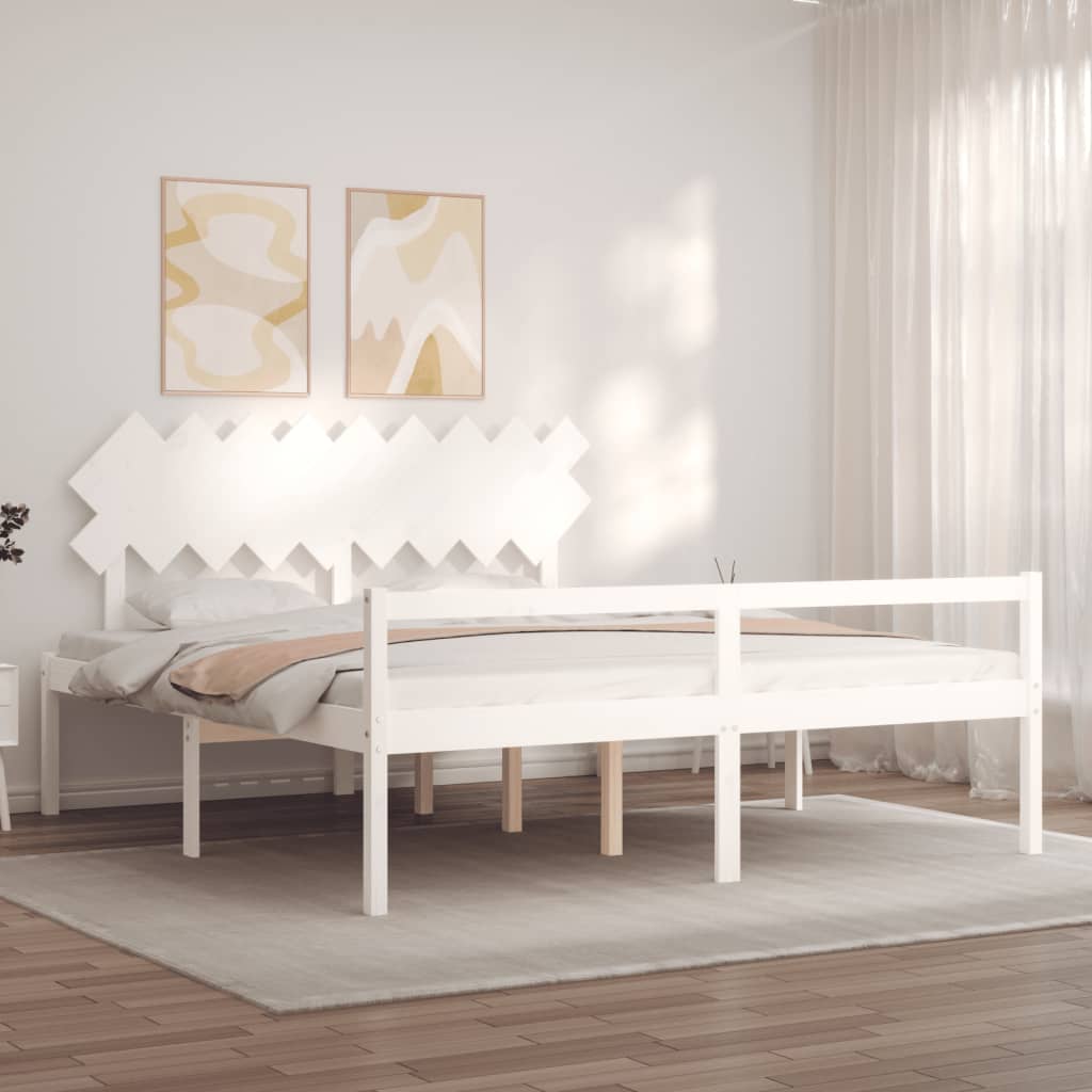 vidaXL Cama matrimonio personas mayores cabecero madera maciza blanco