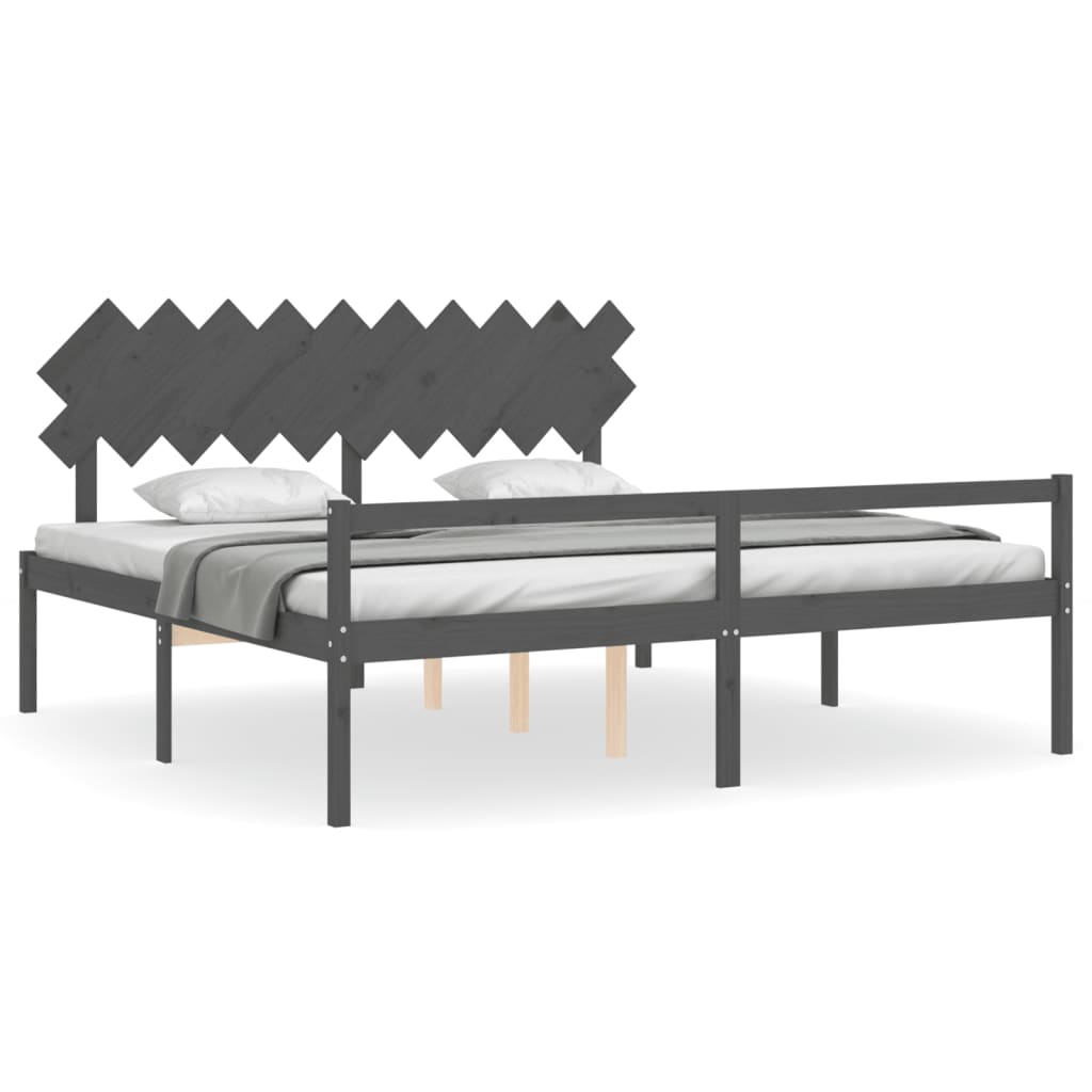 vidaXL Cama personas mayores cabecero madera maciza gris 200x200 cm