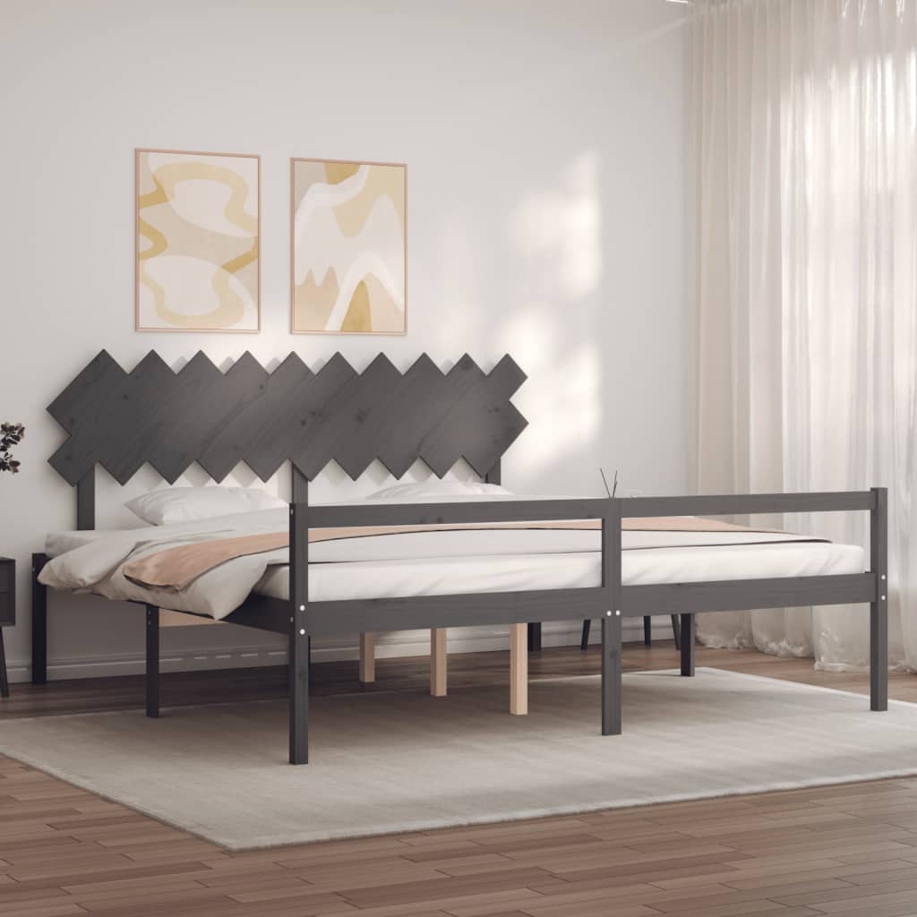 vidaXL Cama personas mayores cabecero madera maciza gris 200x200 cm