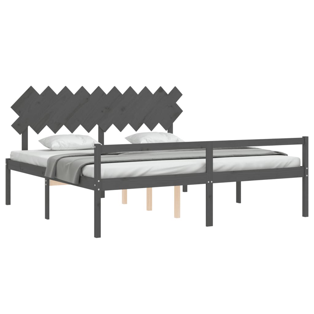 vidaXL Cama personas mayores cabecero madera maciza gris 200x200 cm