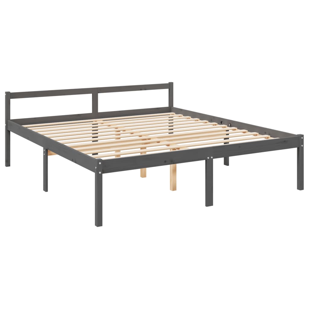 vidaXL Cama personas mayores cabecero madera maciza gris 200x200 cm