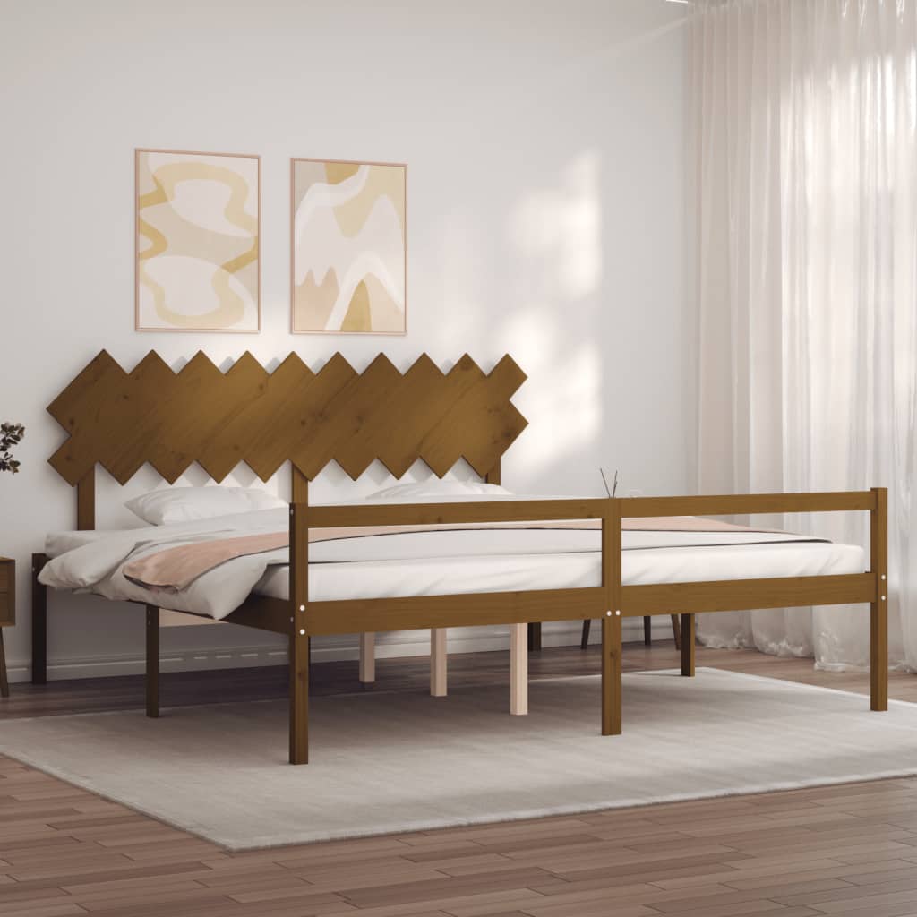 vidaXL Cama personas mayores cabecero madera marrón miel 200x200 cm