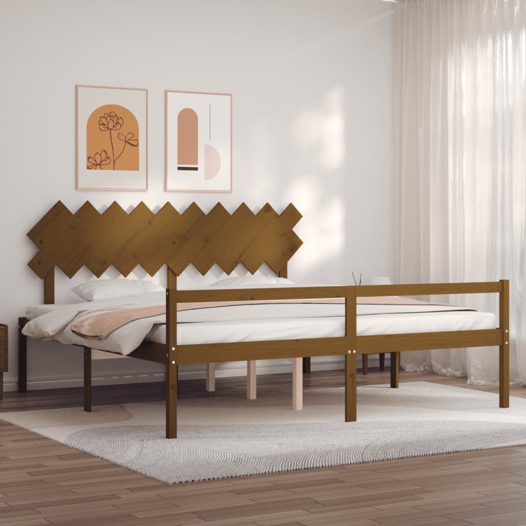 vidaXL Cama personas mayores cabecero madera marrón miel 200x200 cm