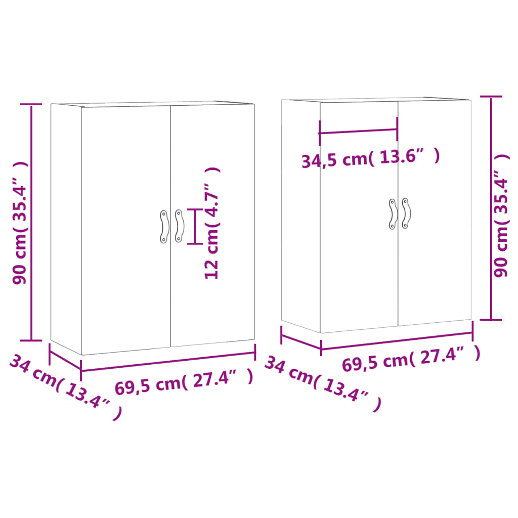 vidaXL Armario de pared 2 unidades gris hormigón 69,5x34x90 cm