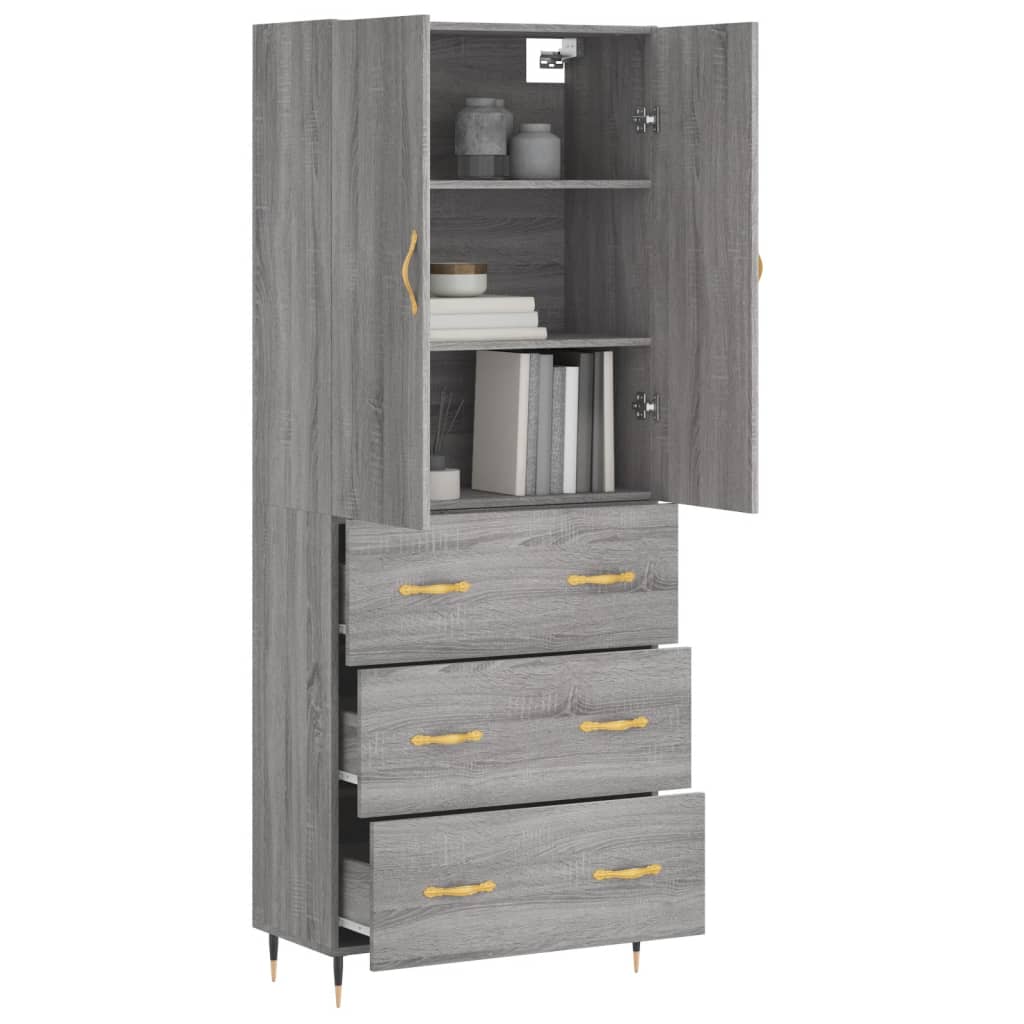 vidaXL Aparador alto madera contrachapada gris sonoma 69,5x34x180 cm