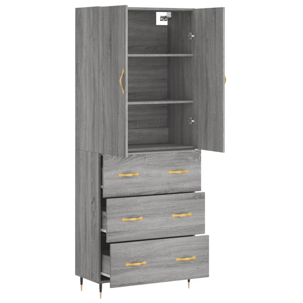 vidaXL Aparador alto madera contrachapada gris sonoma 69,5x34x180 cm