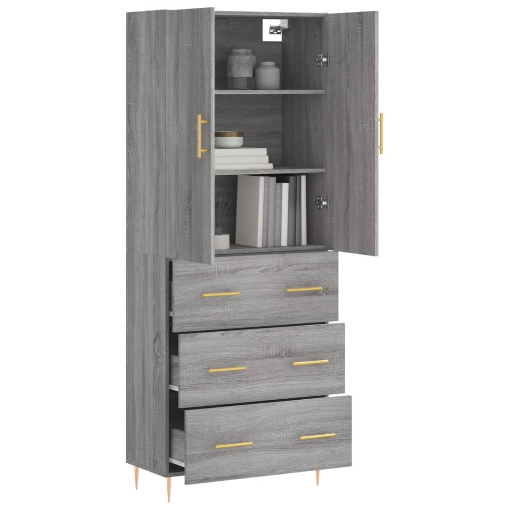 vidaXL Aparador alto madera contrachapada gris sonoma 69,5x34x180 cm