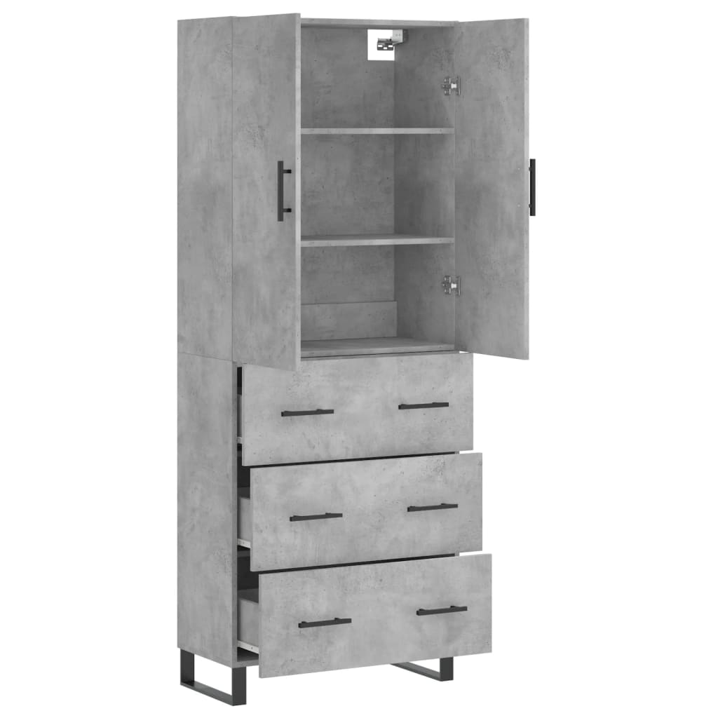 vidaXL Aparador alto madera contrachapada gris hormigón 69,5x34x180 cm