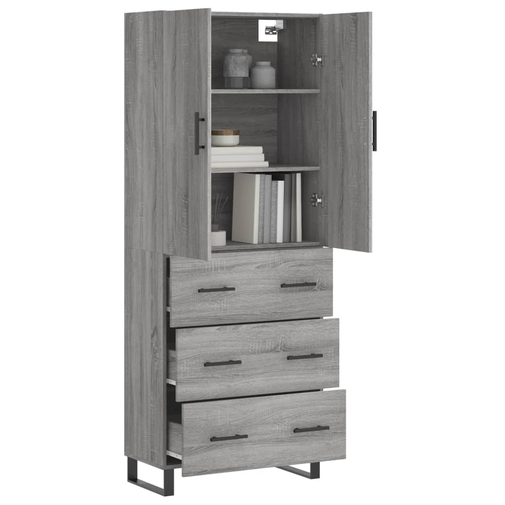 vidaXL Aparador alto madera contrachapada gris sonoma 69,5x34x180 cm