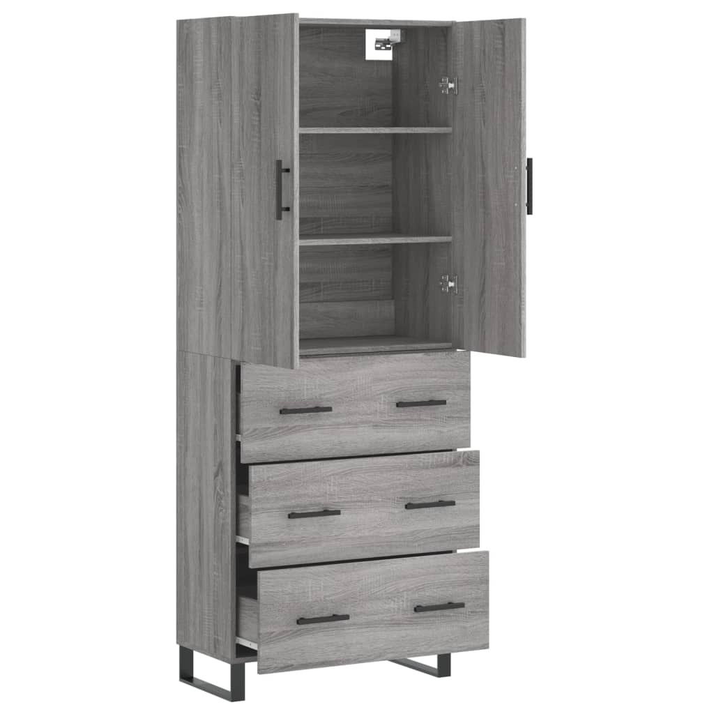 vidaXL Aparador alto madera contrachapada gris sonoma 69,5x34x180 cm