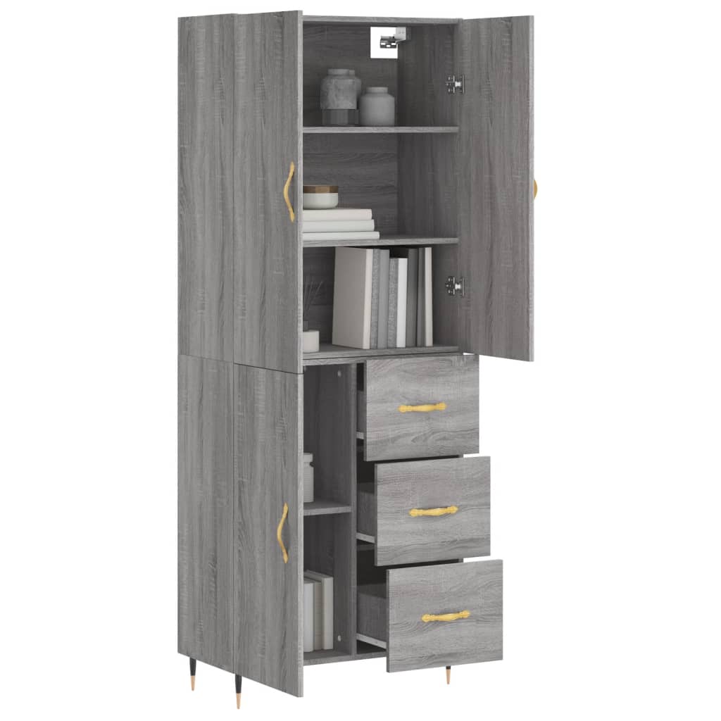 vidaXL Aparador alto madera contrachapada gris sonoma 69,5x34x180 cm