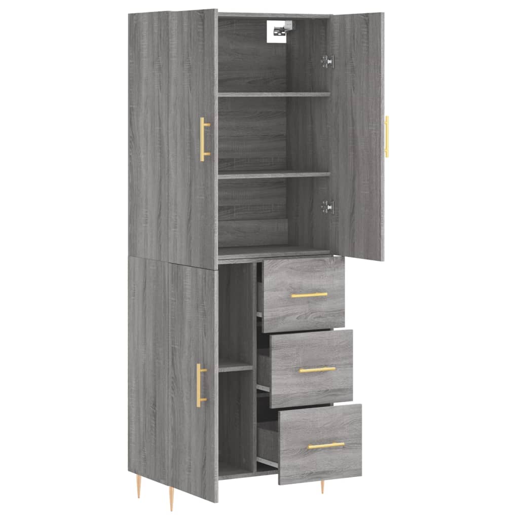 vidaXL Aparador alto madera contrachapada gris sonoma 69,5x34x180 cm