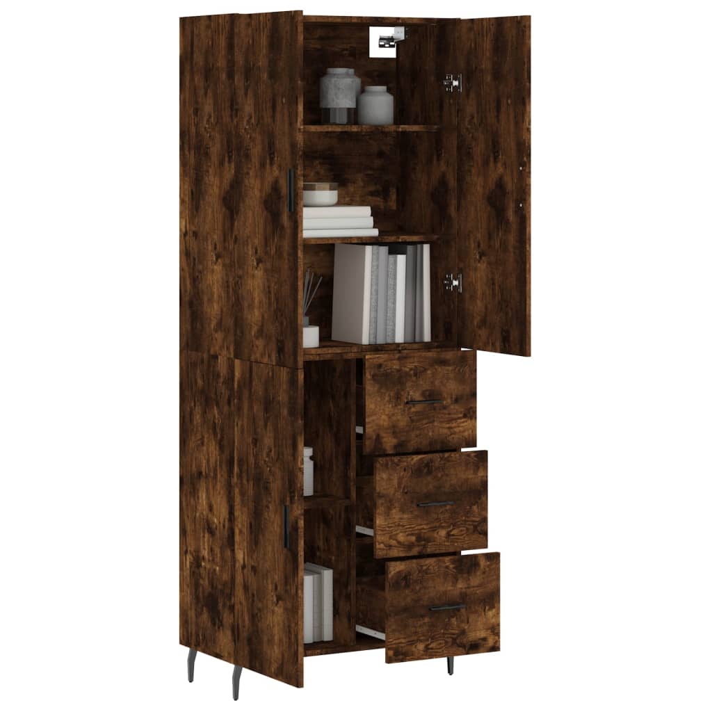 vidaXL Aparador alto madera contrachapada roble ahumado 69,5x34x180 cm