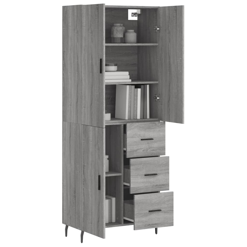 vidaXL Aparador alto madera contrachapada gris sonoma 69,5x34x180 cm