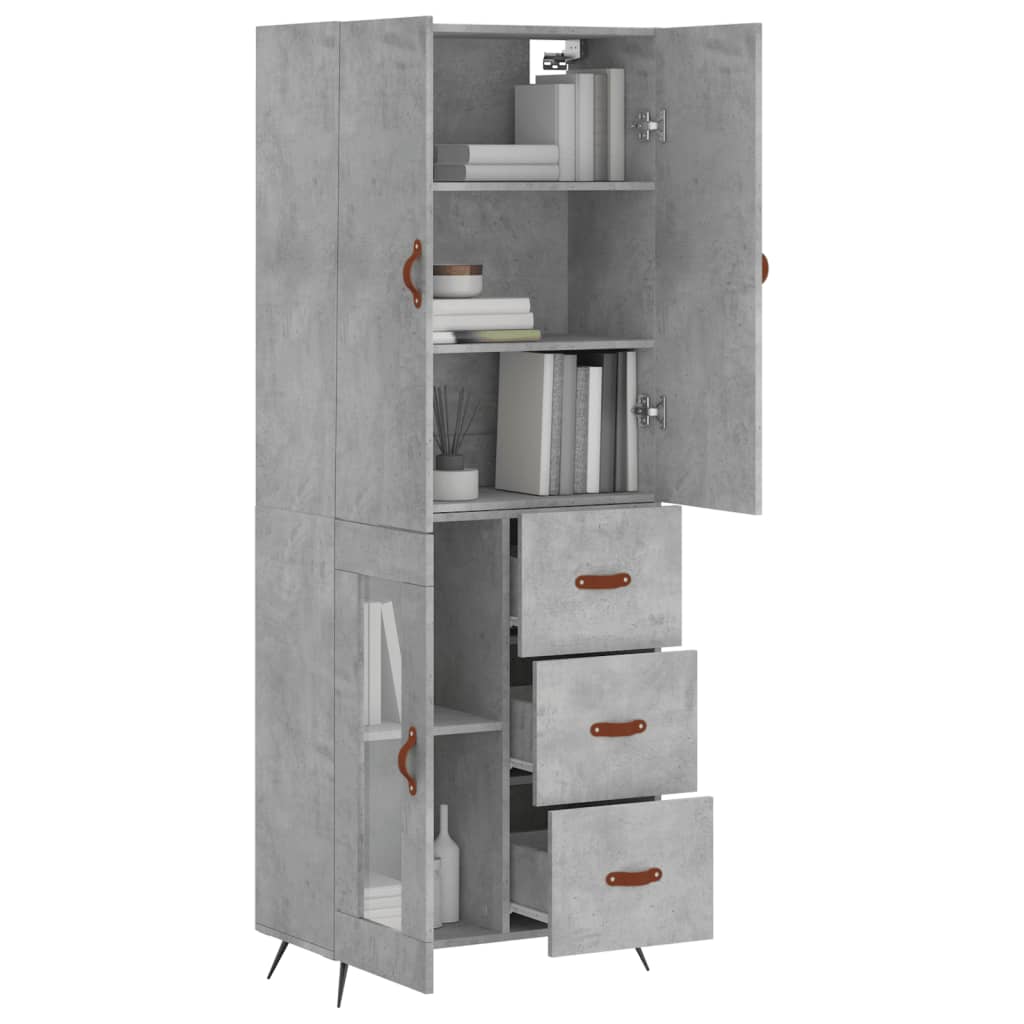 vidaXL Aparador alto madera contrachapada gris hormigón 69,5x34x180 cm