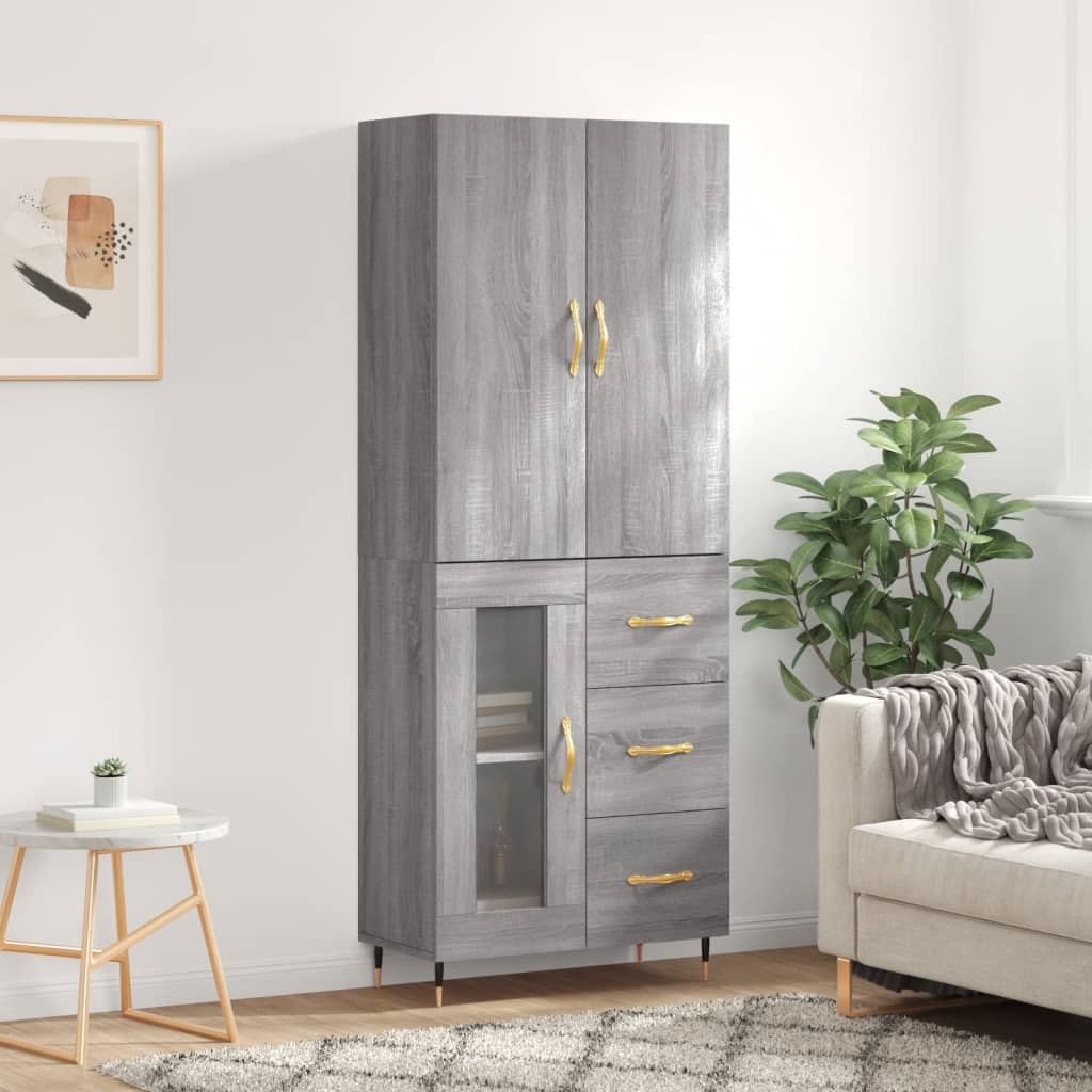 vidaXL Aparador alto madera contrachapada gris sonoma 69,5x34x180 cm