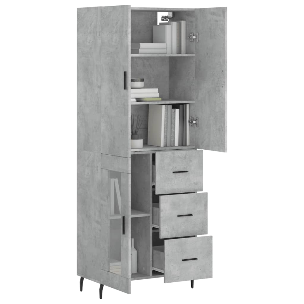 vidaXL Aparador alto madera contrachapada gris hormigón 69,5x34x180 cm