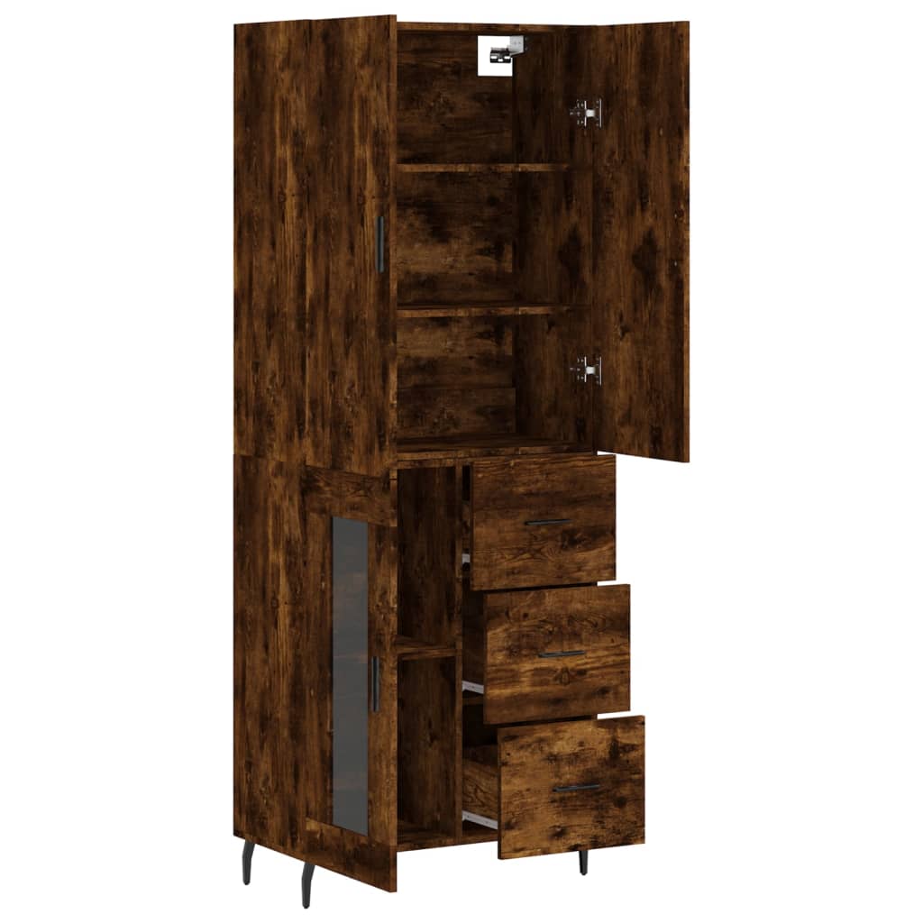 vidaXL Aparador alto madera contrachapada roble ahumado 69,5x34x180 cm