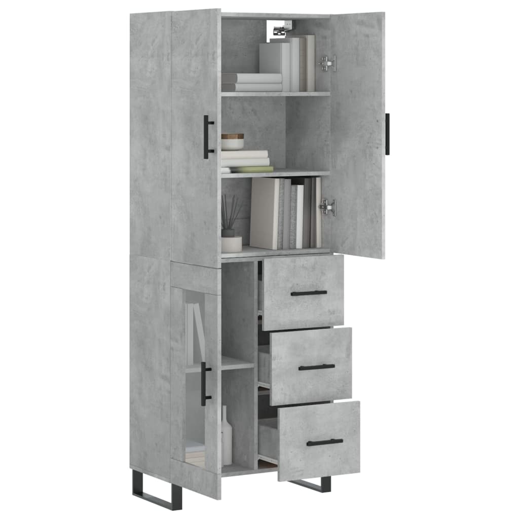 vidaXL Aparador alto madera contrachapada gris hormigón 69,5x34x180 cm