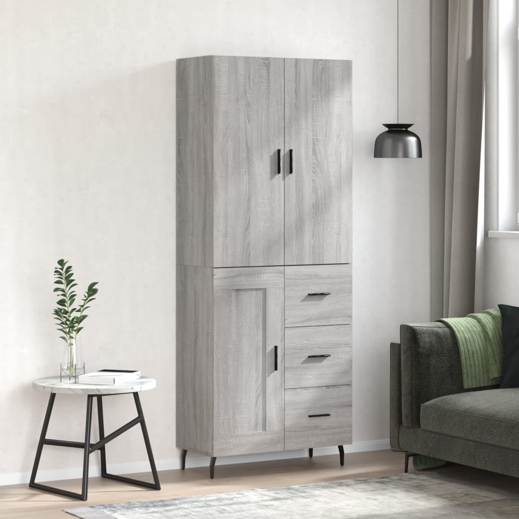 vidaXL Aparador alto madera contrachapada gris sonoma 69,5x34x180 cm