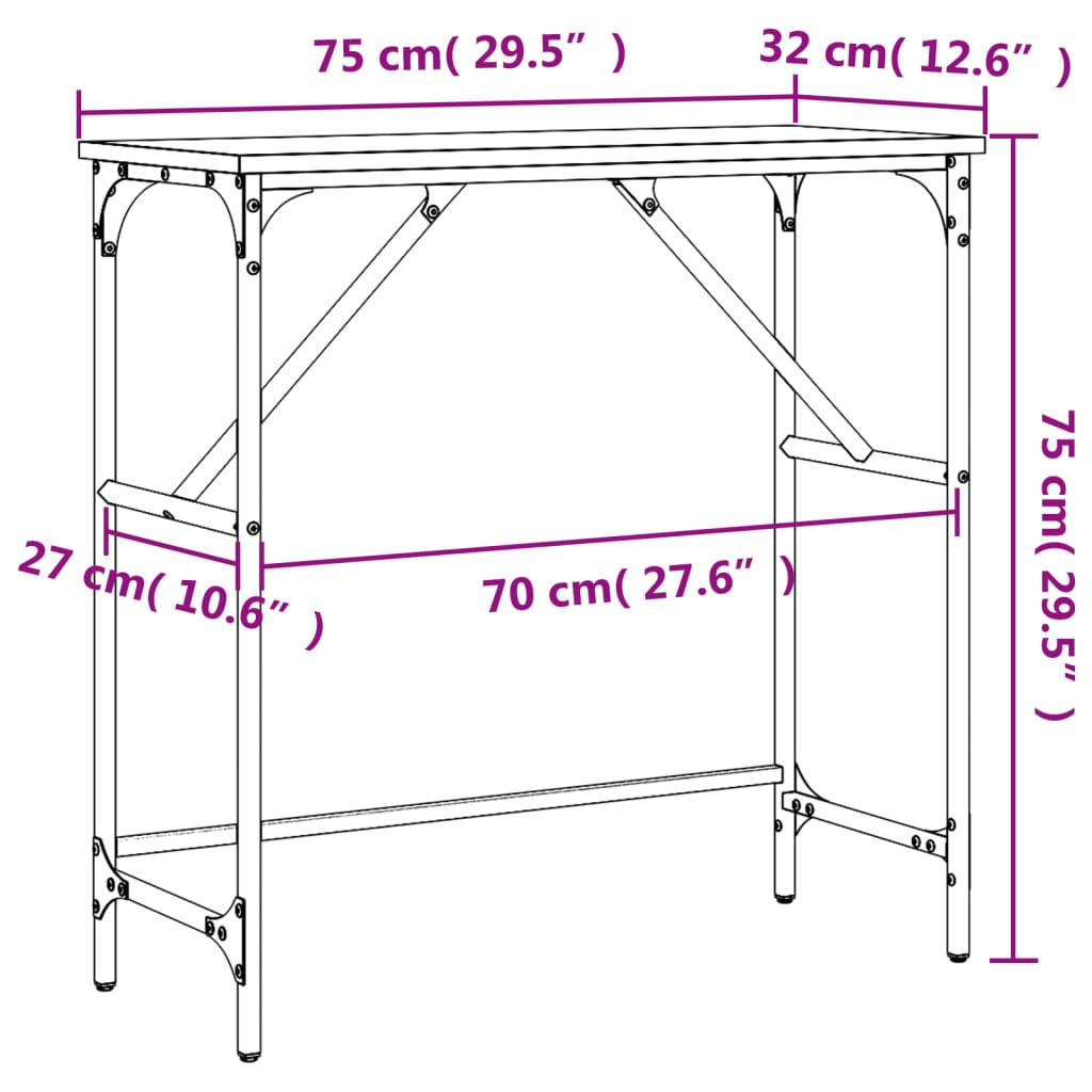 vidaXL Mesa consola madera de ingeniería roble Sonoma 75x32x75 cm