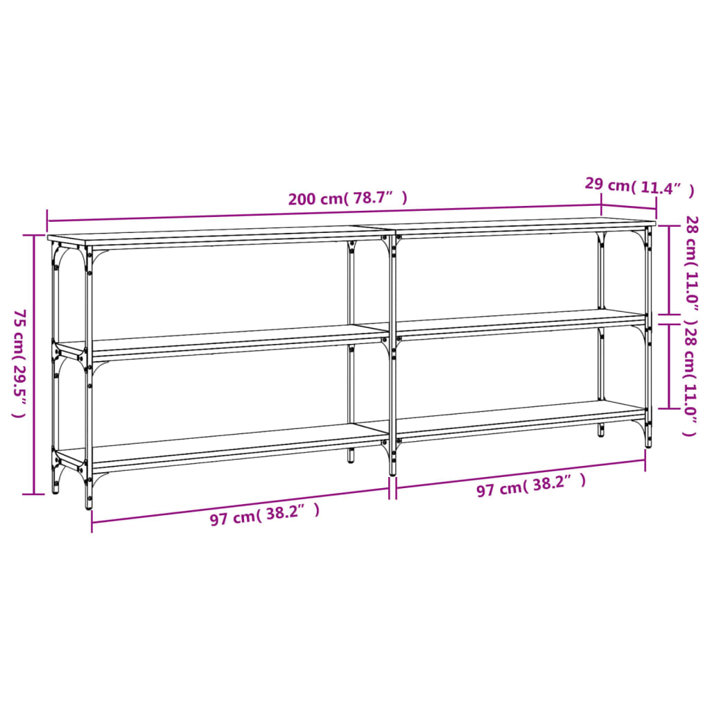 vidaXL Mesa consola madera de ingeniería roble Sonoma 200x29x75 cm