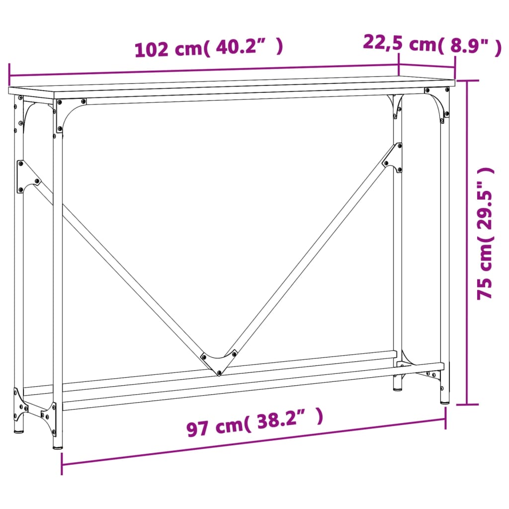 vidaXL Mesa consola madera de ingeniería negra 102x22,5x75 cm