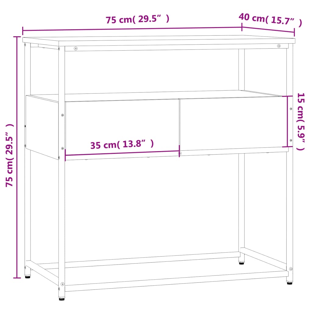 vidaXL Mesa consola madera de ingeniería negra 75x40x75 cm