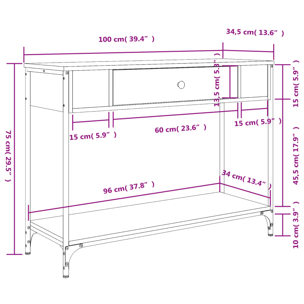 vidaXL Mesa consola madera de ingeniería negra 100x34,5x75 cm