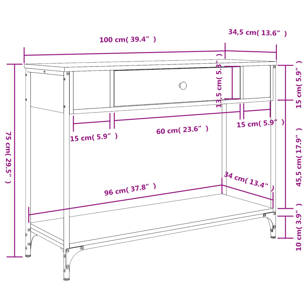 vidaXL Mesa consola madera de ingeniería roble Sonoma 100x34,5x75 cm