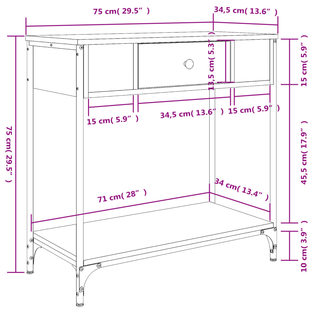 vidaXL Mesa consola madera de ingeniería negro 75x34,5x75 cm