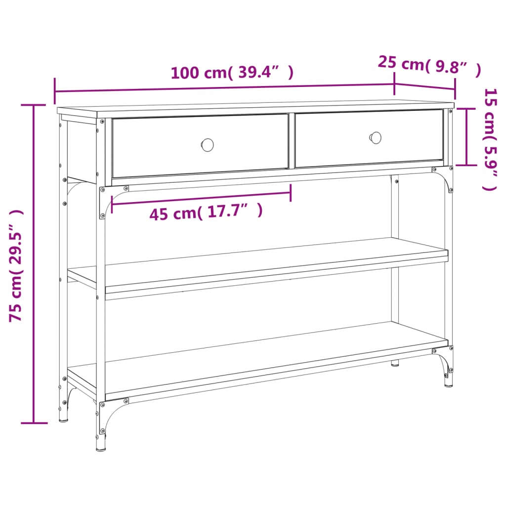 vidaXL Mesa consola madera de ingeniería gris Sonoma 100x25x75 cm